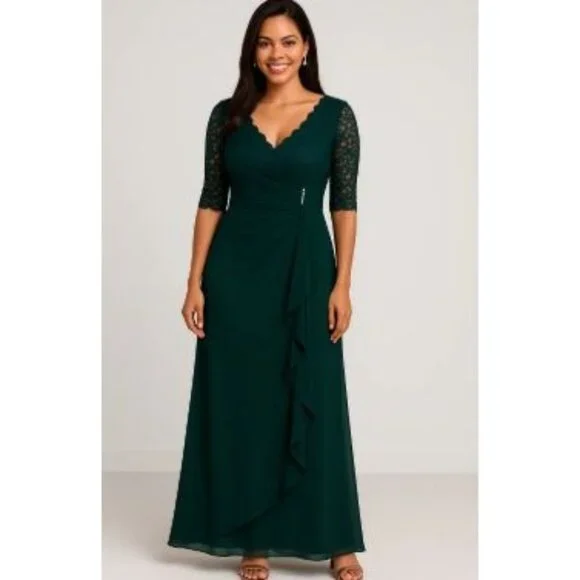 Betsy & Adams 16 Navy Blue Sequin Lace Bodice Gown Ruched Skirt & Beaded Detail - Picture 4 of 11